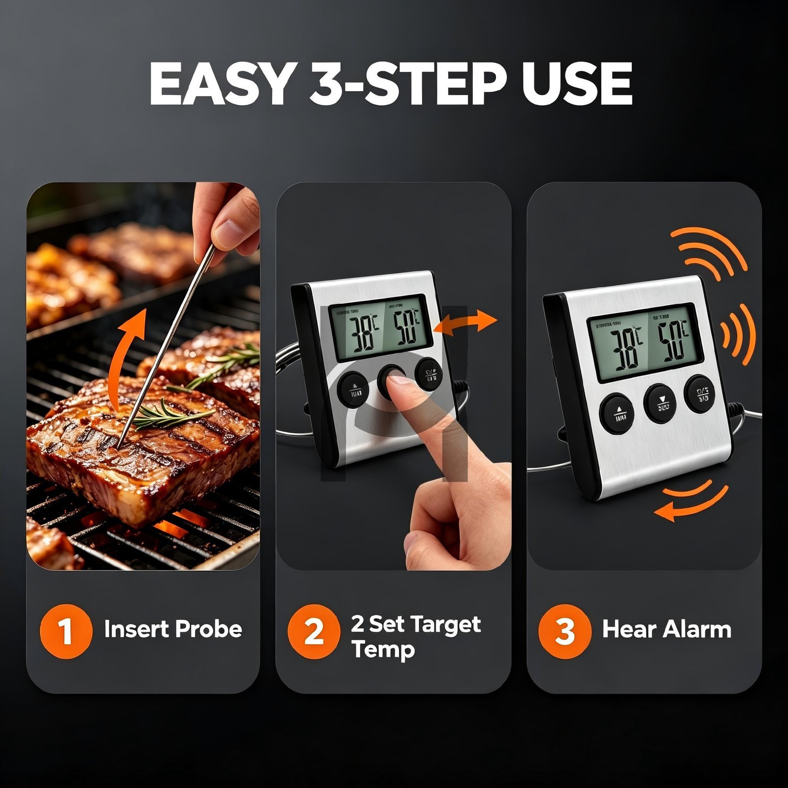 Digital Cooking Meat Thermometer With Timer Probe For Kitchen BBQ Roasting