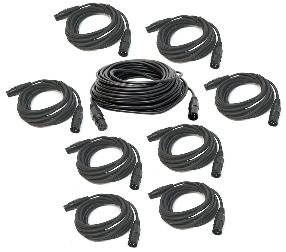 DJ Pro Lighting (8) 15 Foot & (1) 50 Foot 3 Pin Male to Female Light DMX Cable