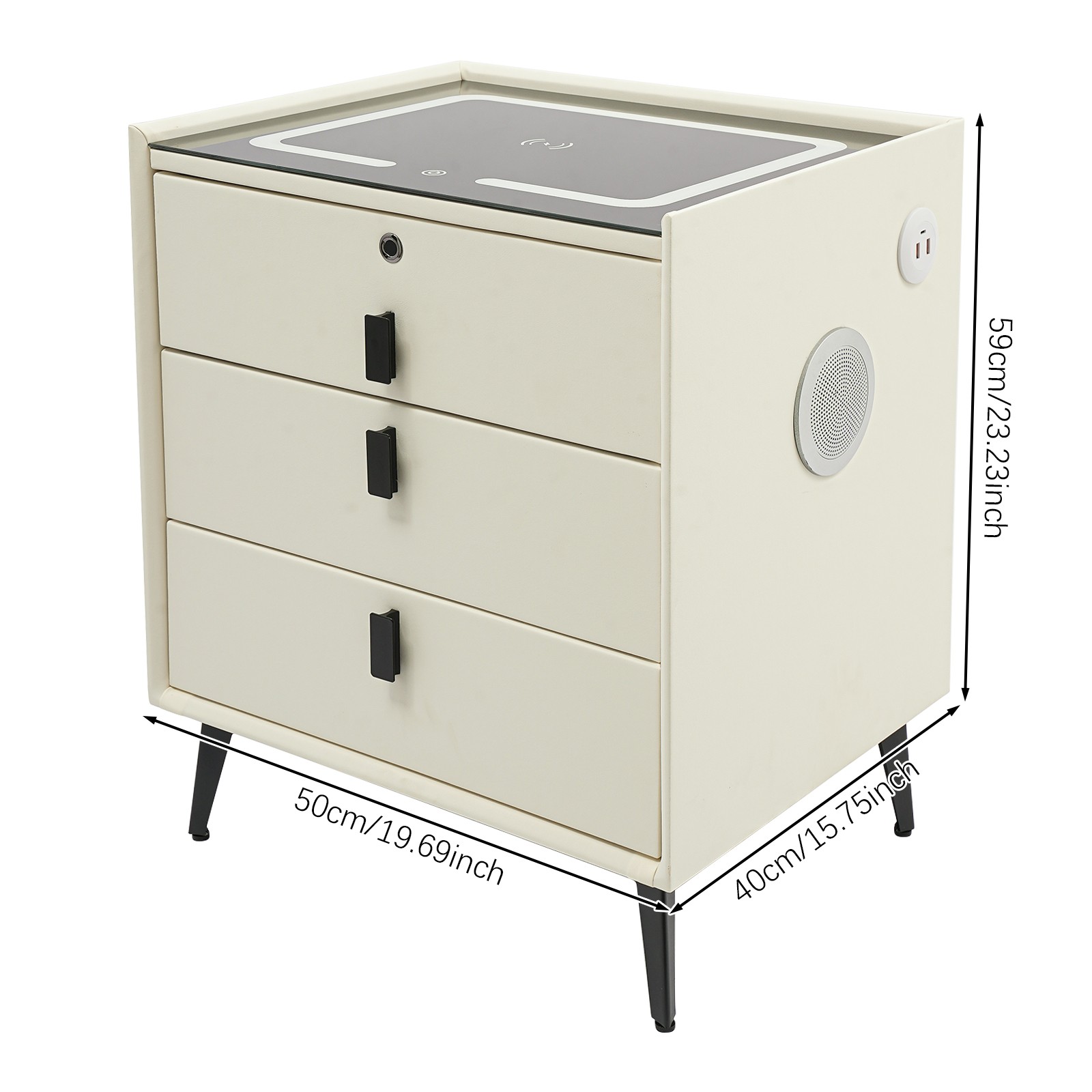 Smart Bedside Table Nightstand 3 Drawers- End Table with USB&Wireless Charging