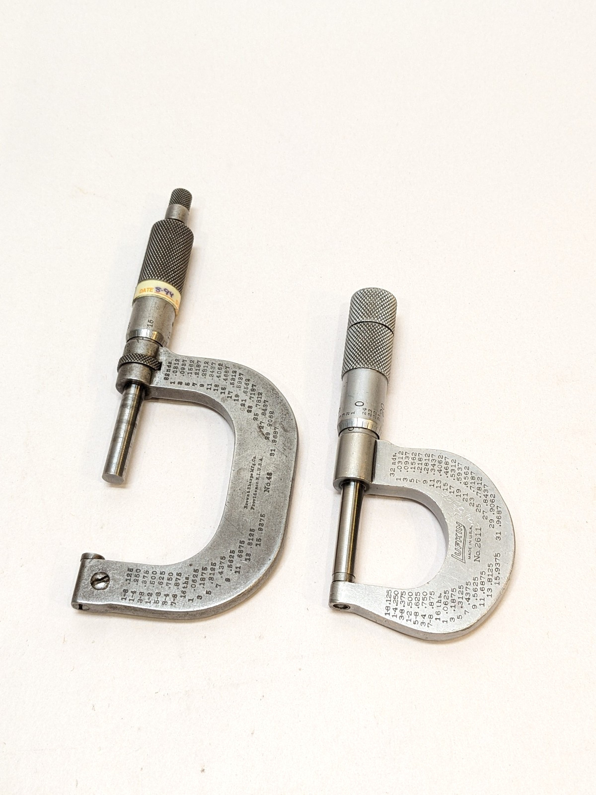 Outside Micrometers (Lot of 2) Lufkin No 2611 0-1" & Brown & Sharpe No 48 1-2"