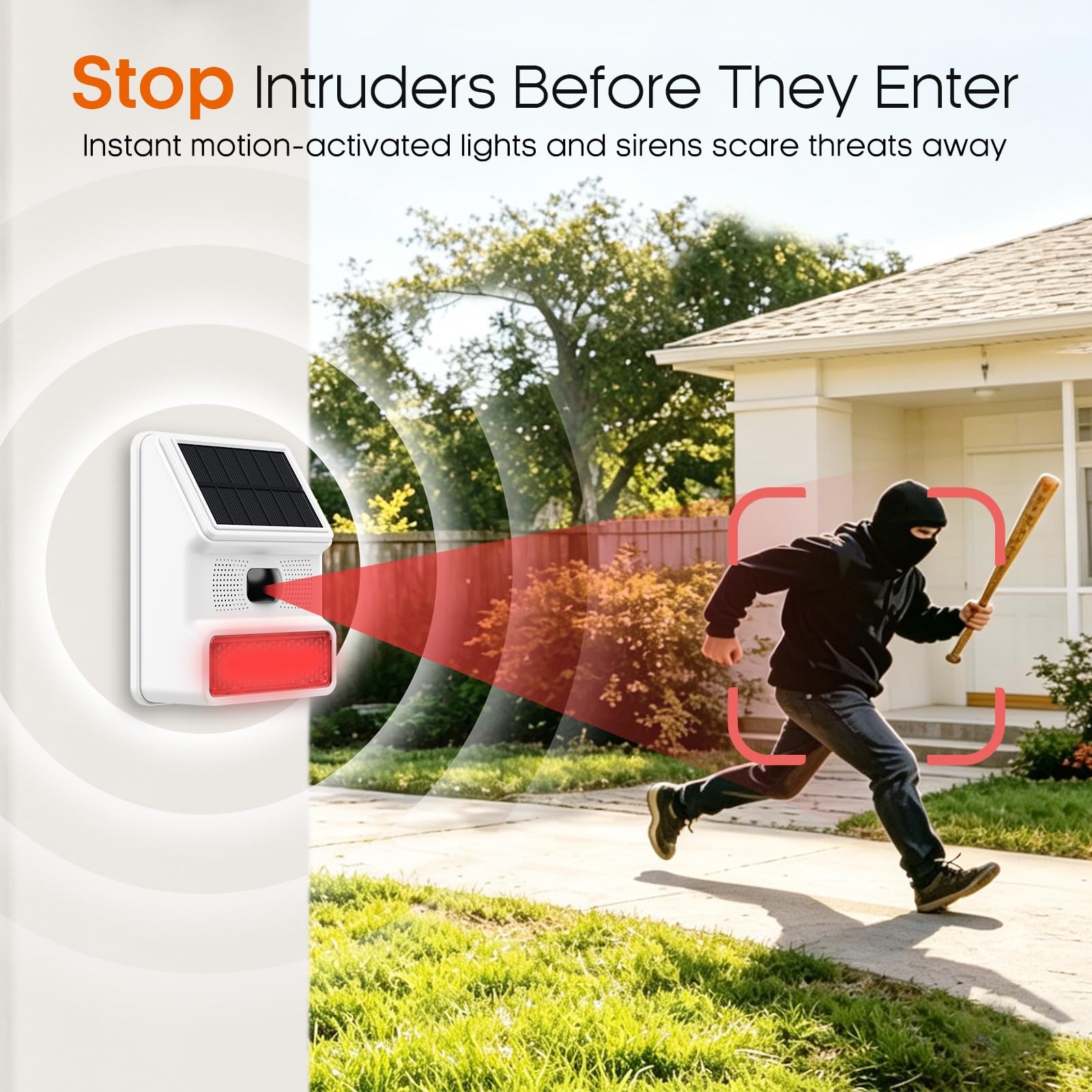 Hapippofa Solar Motion Sensor Alarm, 120dB Outdoor Waterproof Strobe White-01