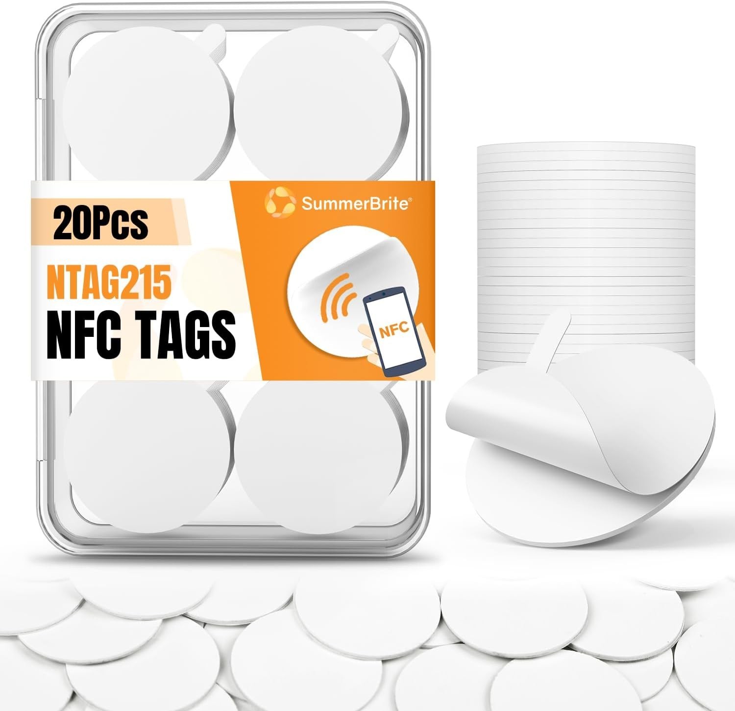 30 Pcs NFC Tags NTAG215 Blank NFC Cards Stickers, Rewritable Programmable NFC