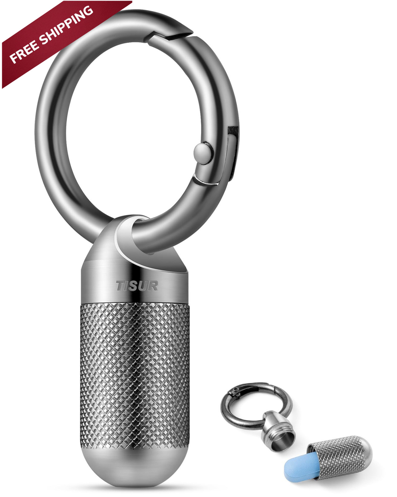 TISUR Titanium Keychain Pill Holder Tiny-0.39 Inch 1 Compartment, Silver
