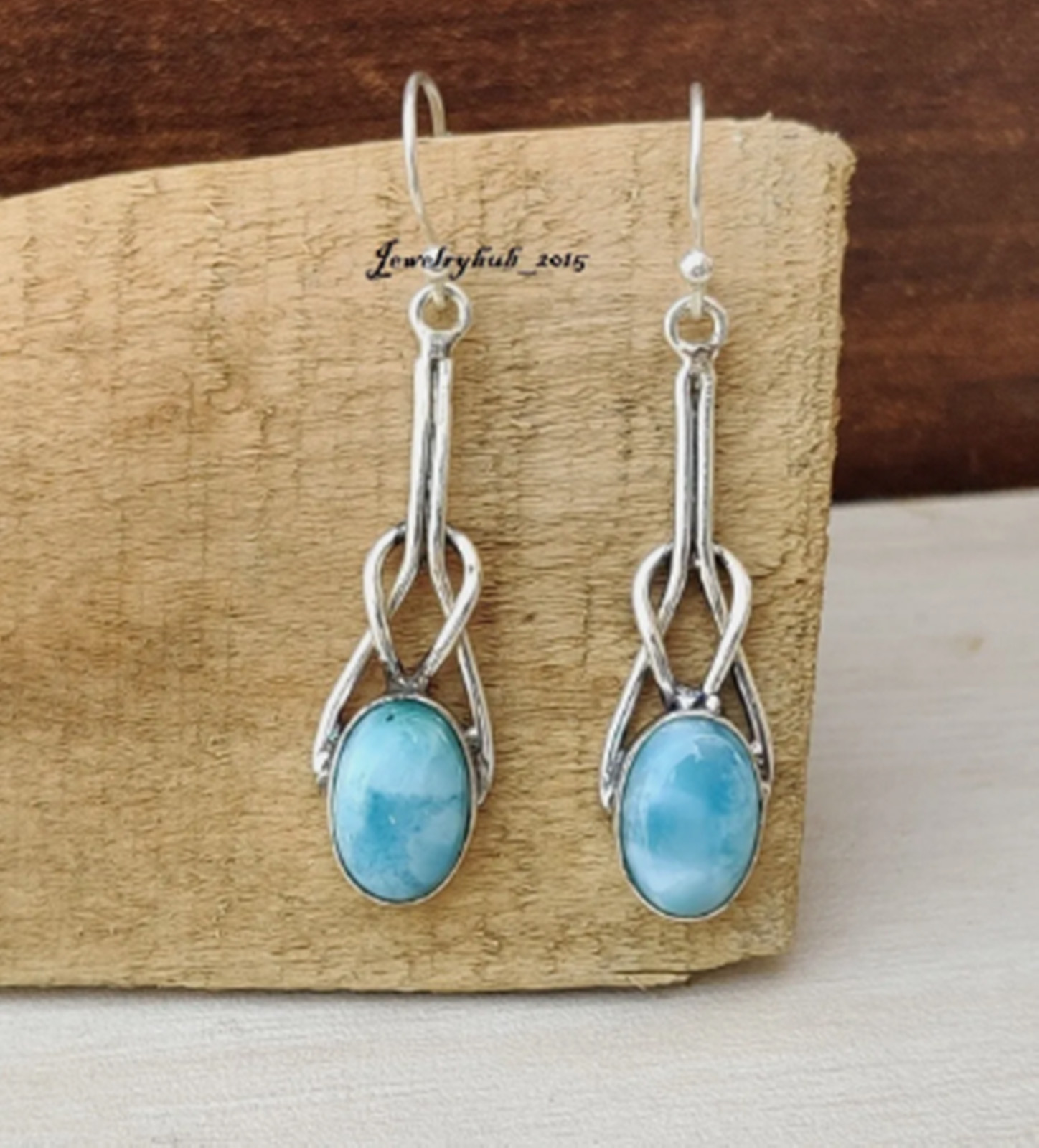 Oval Larimar Earring 925 Sterling Silver Earrings for Women Gemstone Dangle MO**