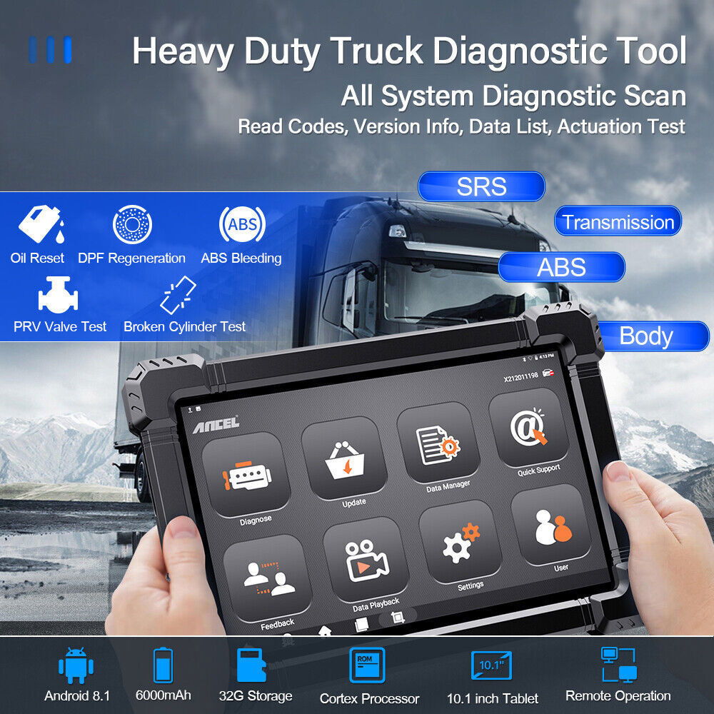 ANCEL X7 HD Heavy Duty Truck Scanner Diagnostic Bi-directional DPF Regen Coding