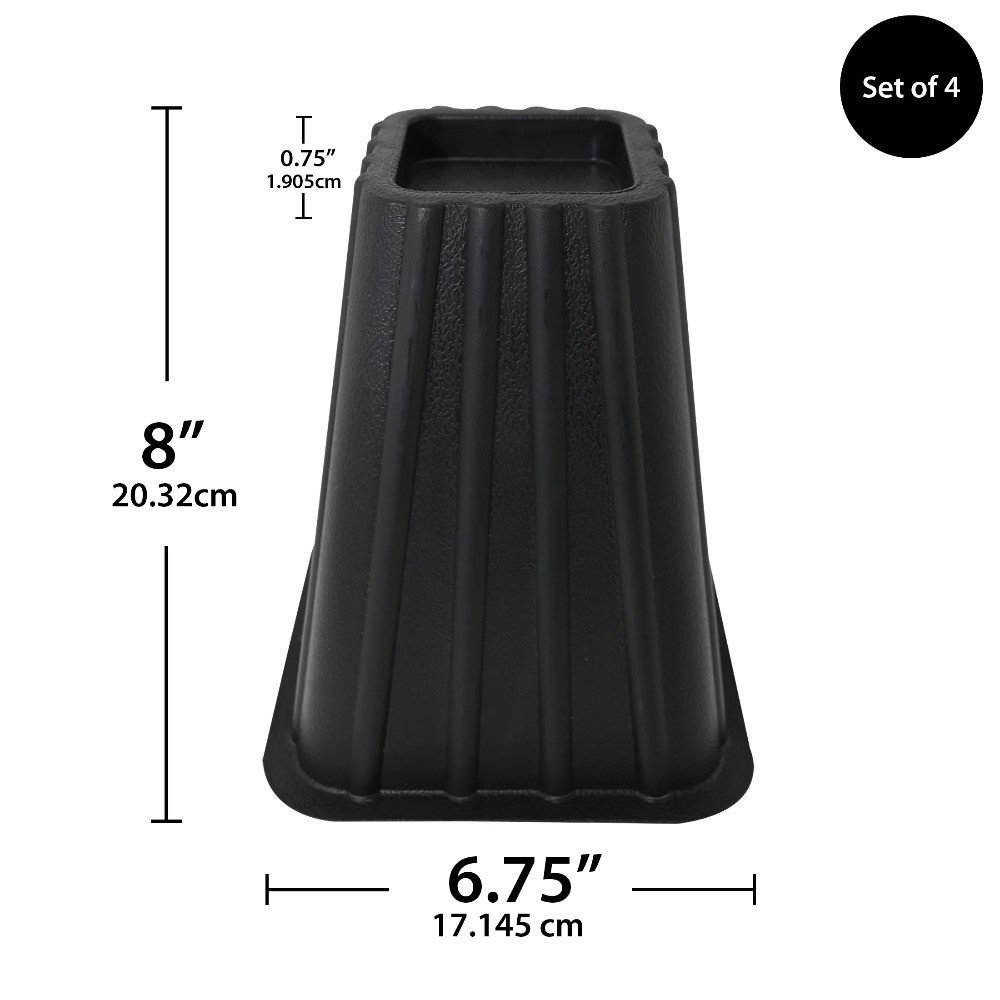 Heavy Duty Tall Bed Risers Set of 4 for Extra Under Bed Storage Space Black