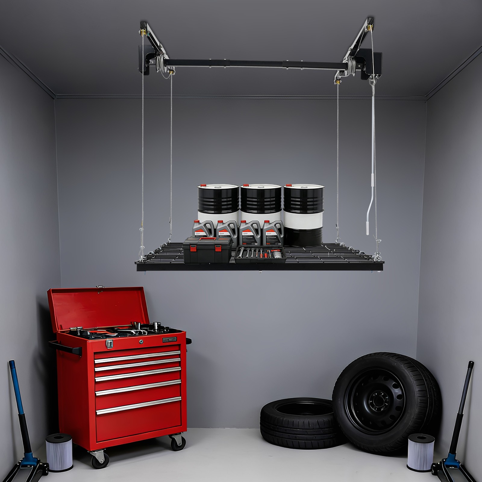 Overhead Garage Lifting Storage Rack, Garage Storage Rack, Adjustable Height Gar