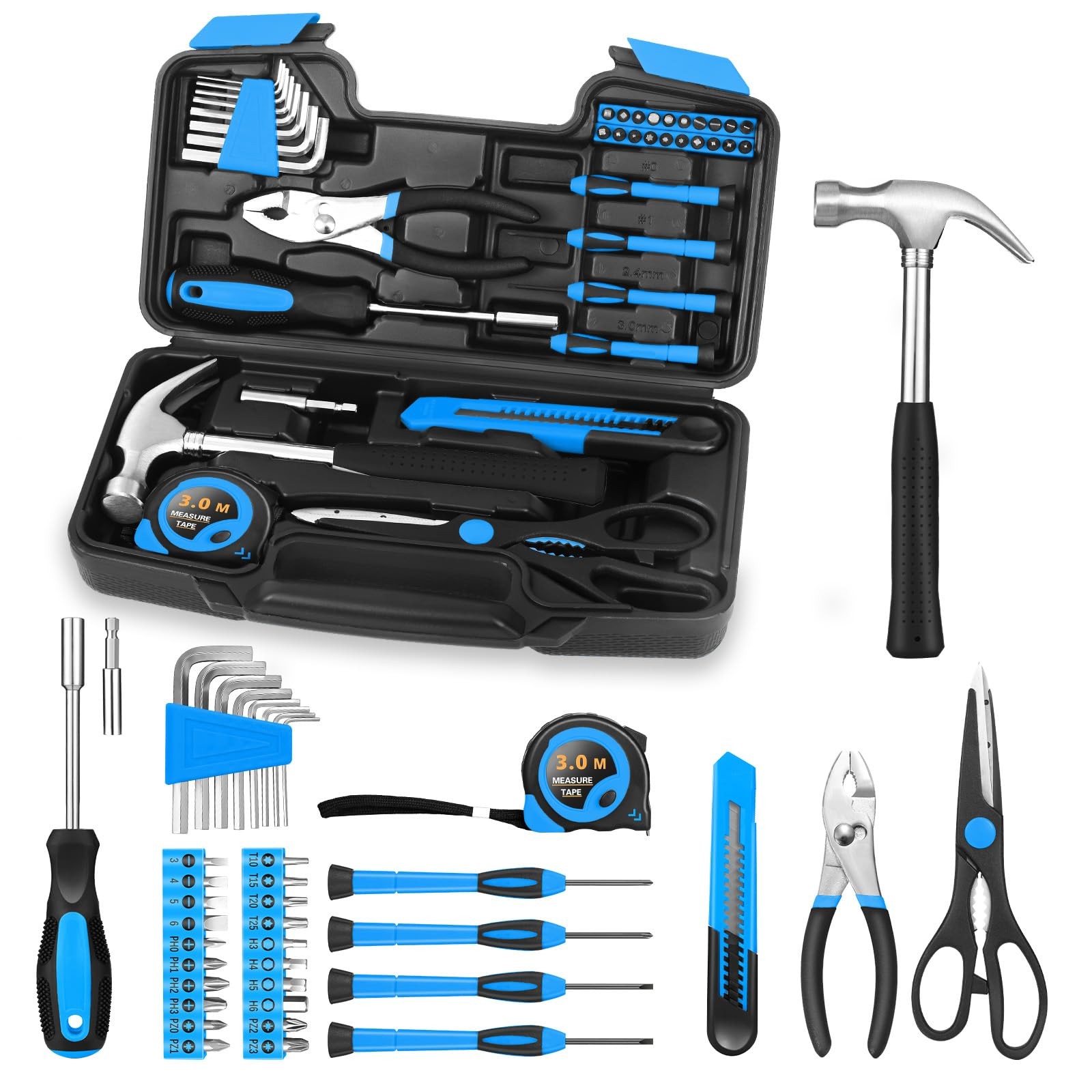 39 Piece Basic Household Tool Set With Storage Case For Home Repair DIY Projects