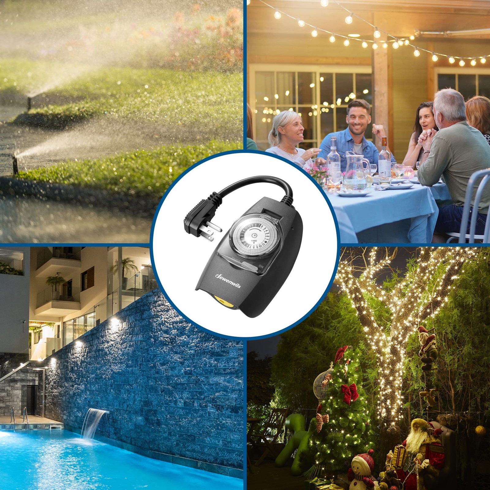 DEWENWILS Outdoor Light Timer Waterproof, 24-Hour Programmable Plug in Black