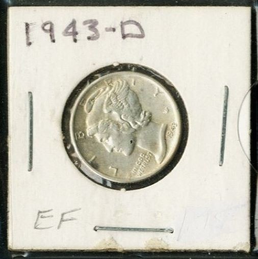 1943-D Mercury Dime 90% Silver Coin Vintage .0723 OZ SILVER, #010