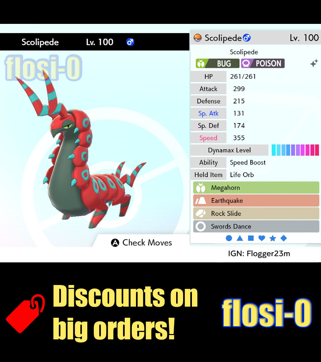 6IV Ultra Shiny Scolipede Pokemon Sword and Shield (Square Shiny)