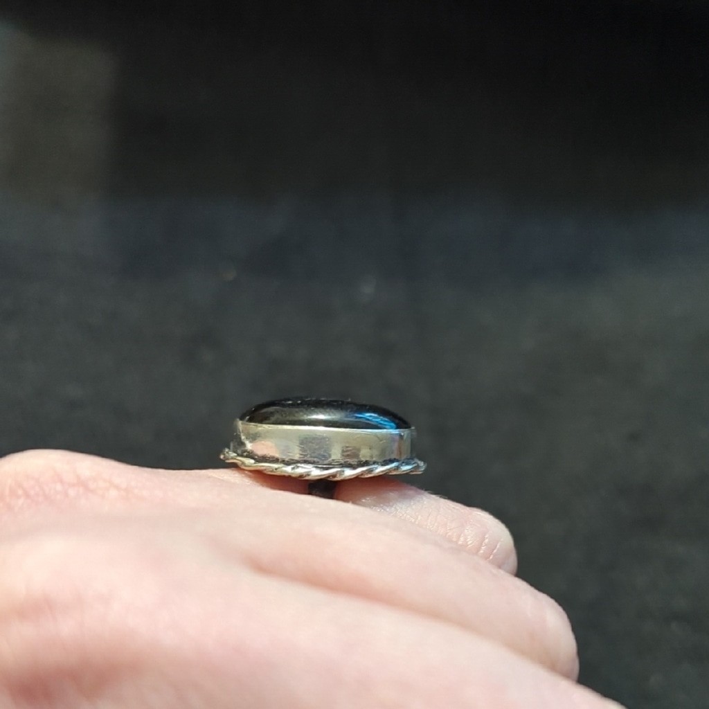 Silver Plated Black Moonstone Gemstone Oval Statement Ring - Size 6