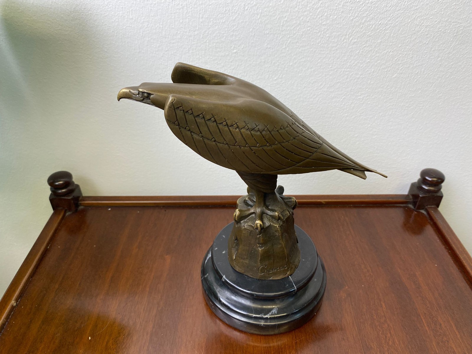 Bronze Sculpture Eagle Art Deco on Black Marble Base After Coenraad