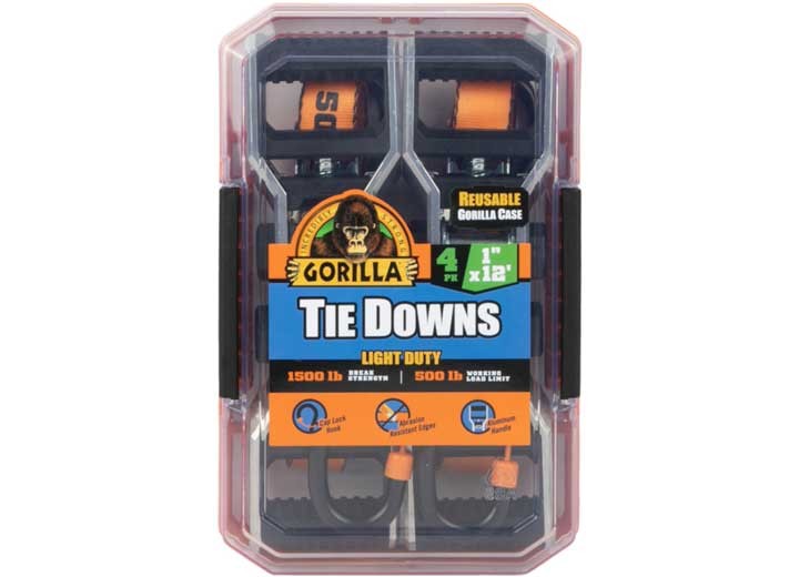 Gorilla 92001 1" x 12' 1500lb Aluminum Handle Ratchet Strap (4Pk)