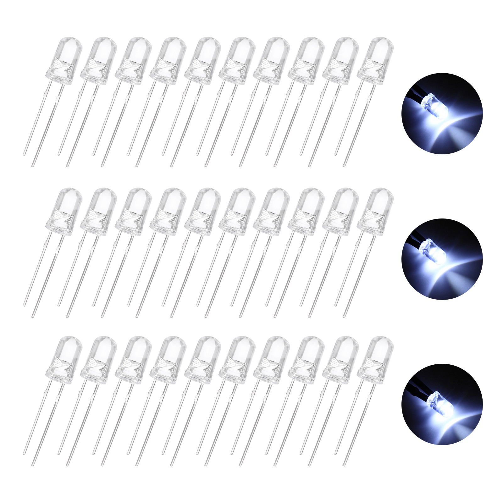 100pcs 5mm LED Diode Lights, Warm White Round Transparent DC 3.0-3.2V