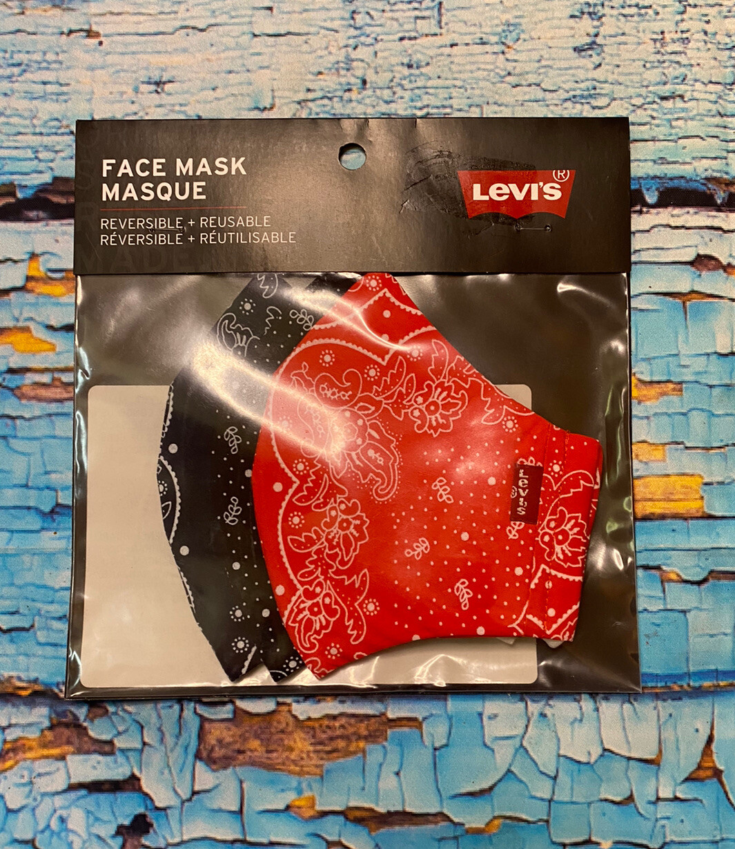 LEVIS REVERSIBLE PAISLEY PRINTED FACE MASK (3 PACK) BLUE, BLACK, RED SIZE SMALL