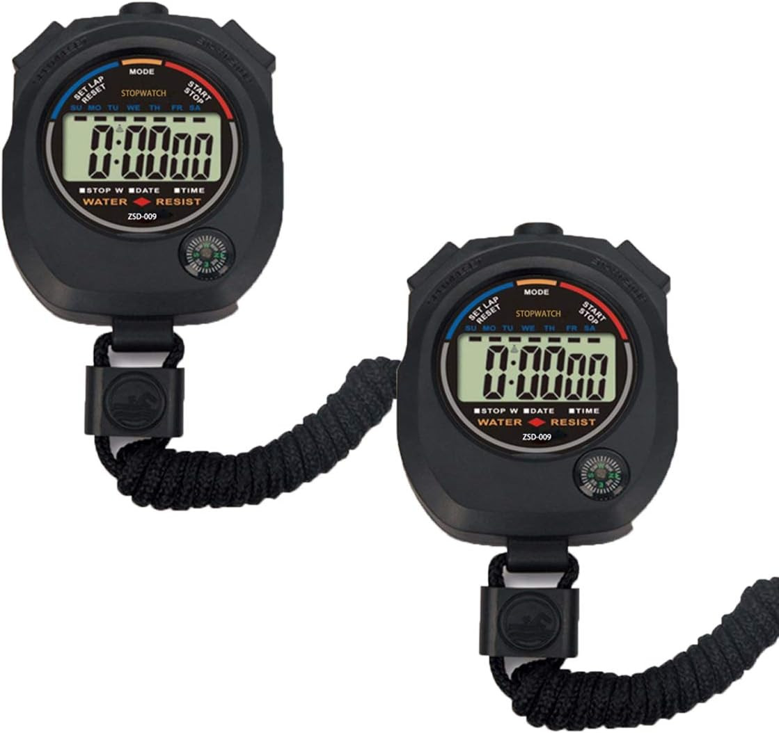2 Pack Multi-Function Electronic Digital Sport Stopwatch Timer, Large Display wi