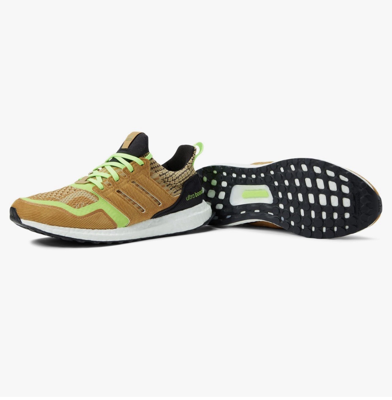 adidas UltraBoost Men's Cushioned Lightweight Running Sneakers Brown Neon Green