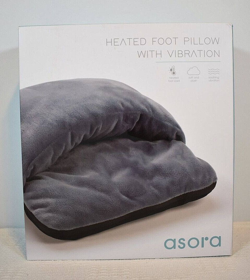 BRAND NEW Cozy Heated Asora Gray Plush Foot Pillow w/ Soothing Vibration Massage
