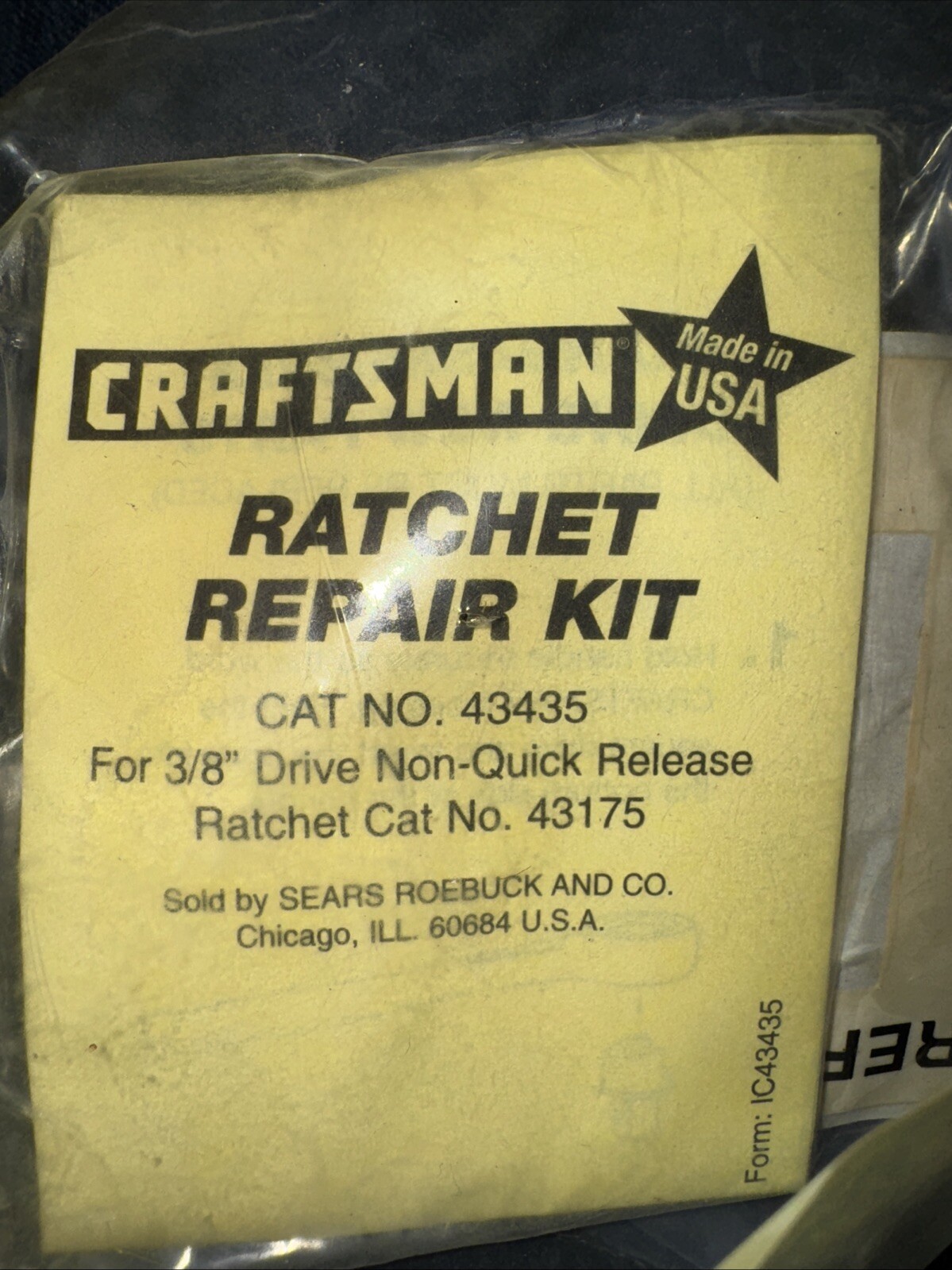 Sears Craftsman Ratchet Repair Kit 43435 3/8” Drive  43175 USA Made New Nos