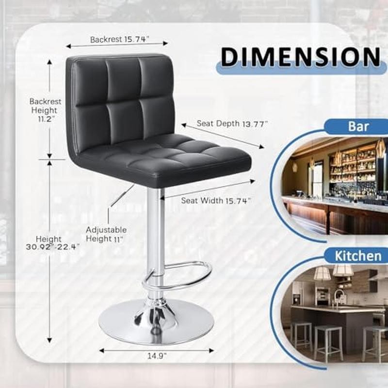 2 Pack Adjustable Swivel Bar Stools PU Leather Ergonomic Back Support Set New