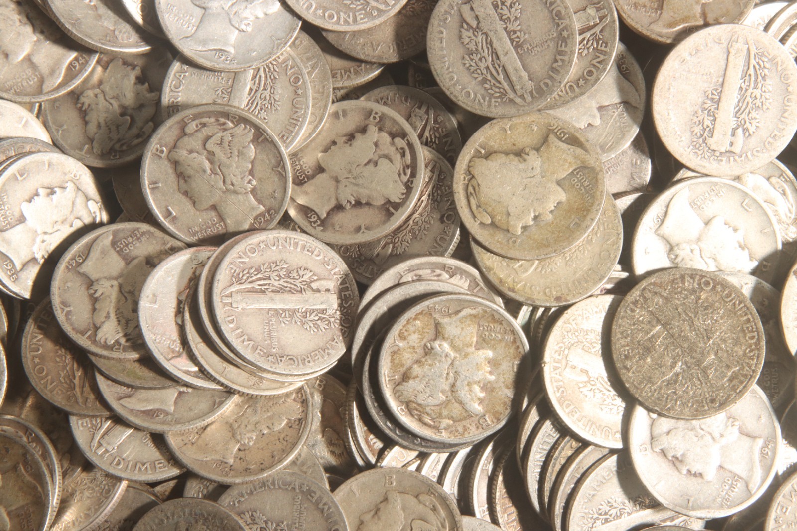 Mercury Dime Roll (50 Coins) 90% Silver "WORN/DAMAGED" Lot E87