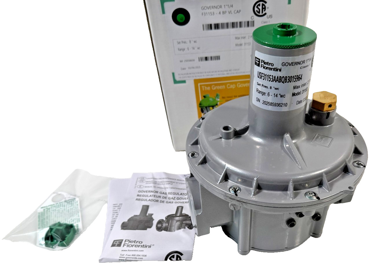 Pietro Fiorentini 1-1/4" NPT Gas Pressure Regulator 2 PSI F31153-4BP VL CAP NEW