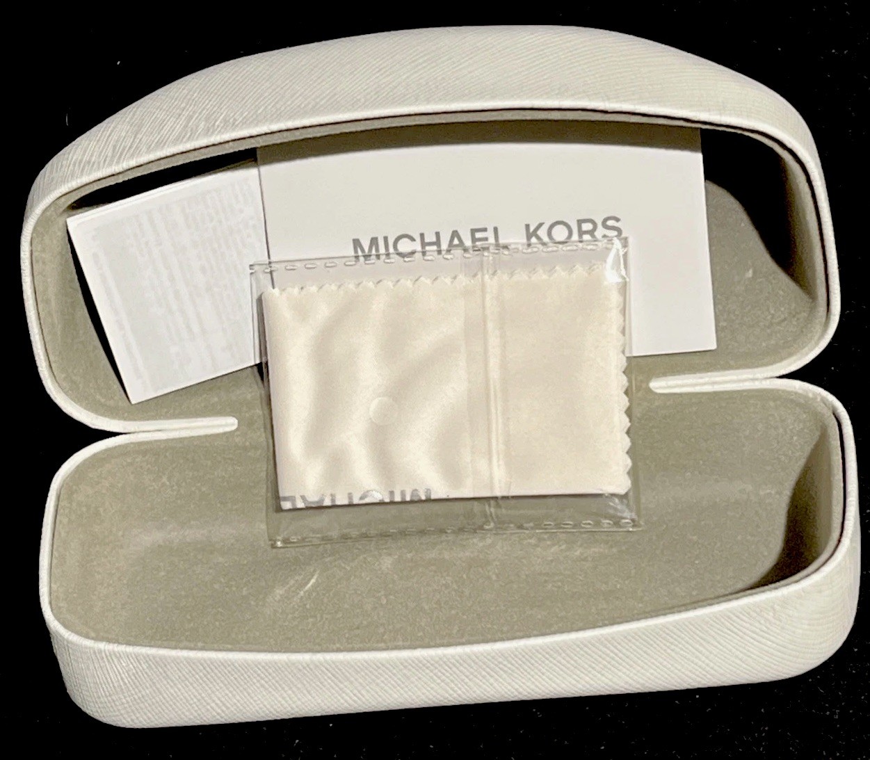 🎀NEW MK MICHAEL KORS SUNGLASSES GLASSES CLAMSHELL CASE WHITE SAFFIANO LEATHER🎀