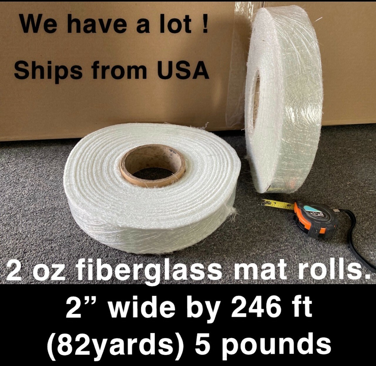 2oz fiberglass mat matt roll Fiber Glass Fabric Cloth Width 2" wide x 246 ft USA