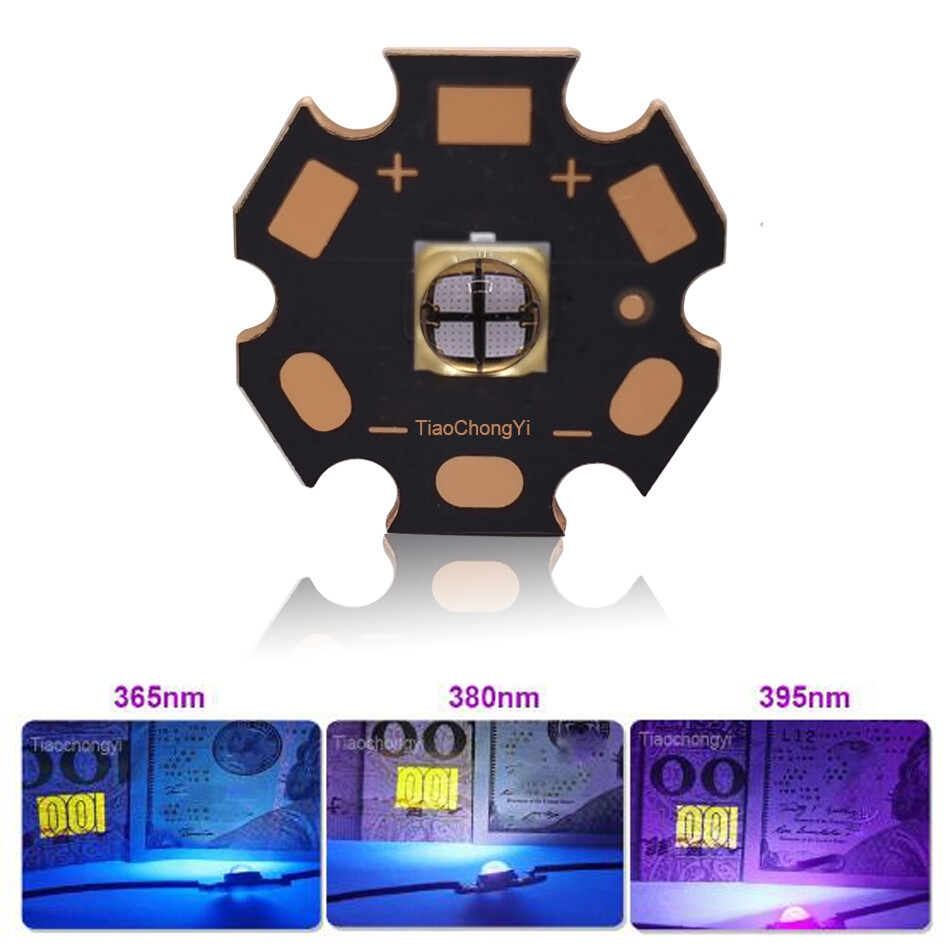 5050 10W 365nm 385nm 405nm 430nm 4 Chip UV LED Purple light with 20mm Copper PCB