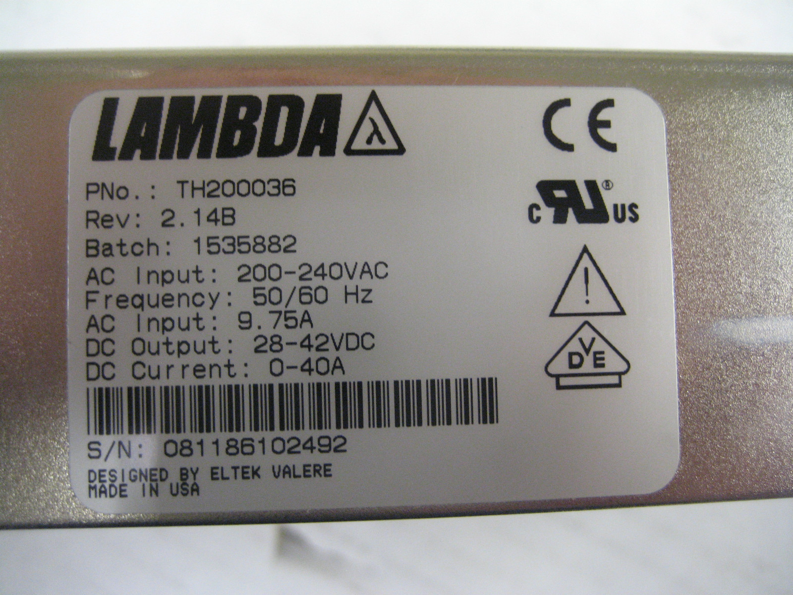 LAMBDA POWER SUPPLY P/N TH200036 OUTPUT: 28-42VDC 40AMPS NEW