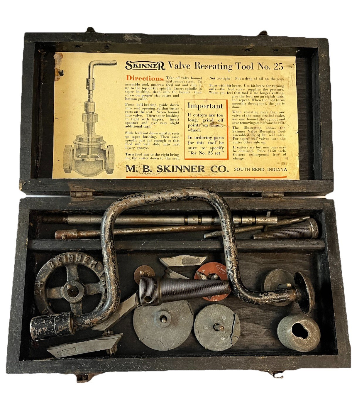 Antique Skinner Valve Reseating Tool No 25 Original Wood Box Kit Plumbing