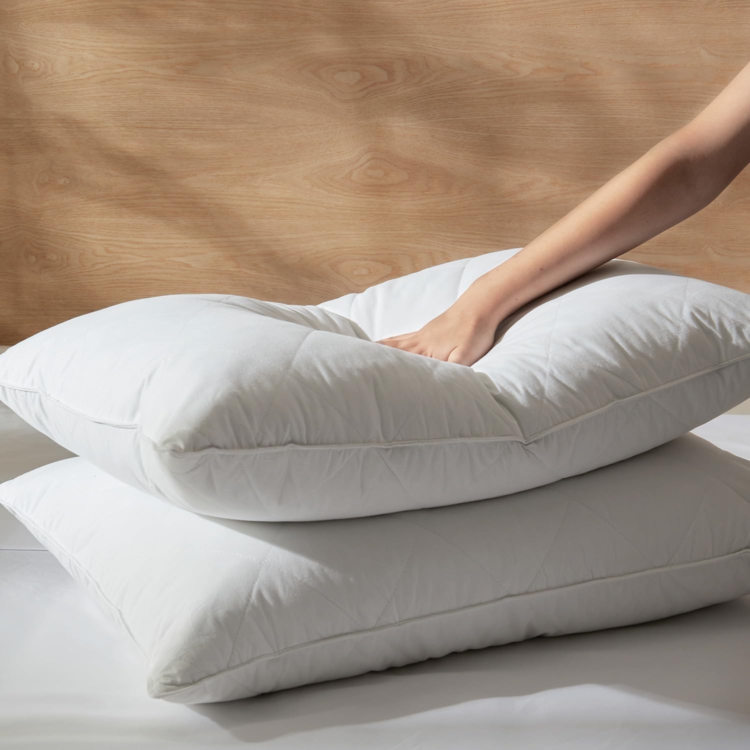 Three Geese White Goose Feather Cotton Pillow Standard 600 Thread Count Medium