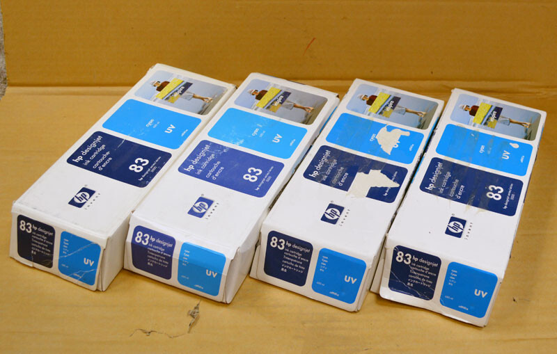 Set of (4) Genuine UV HP 83 INK CARTRIDGE C4941A Cyan Designjet 5000 5500