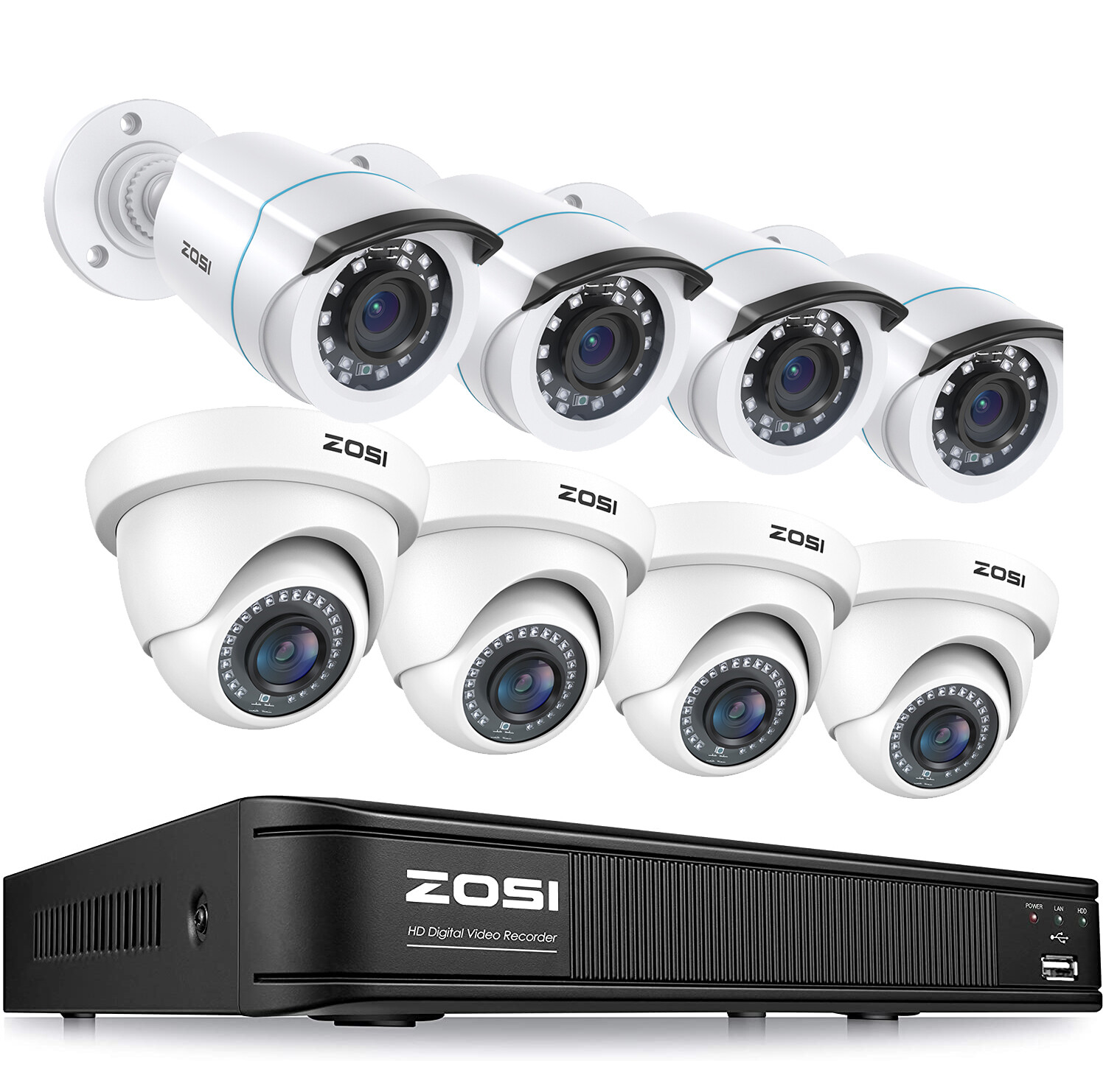 ZOSI 5MP Lite 8CH DVR Wired 2MP Security Camera System Remote View Motion Detect