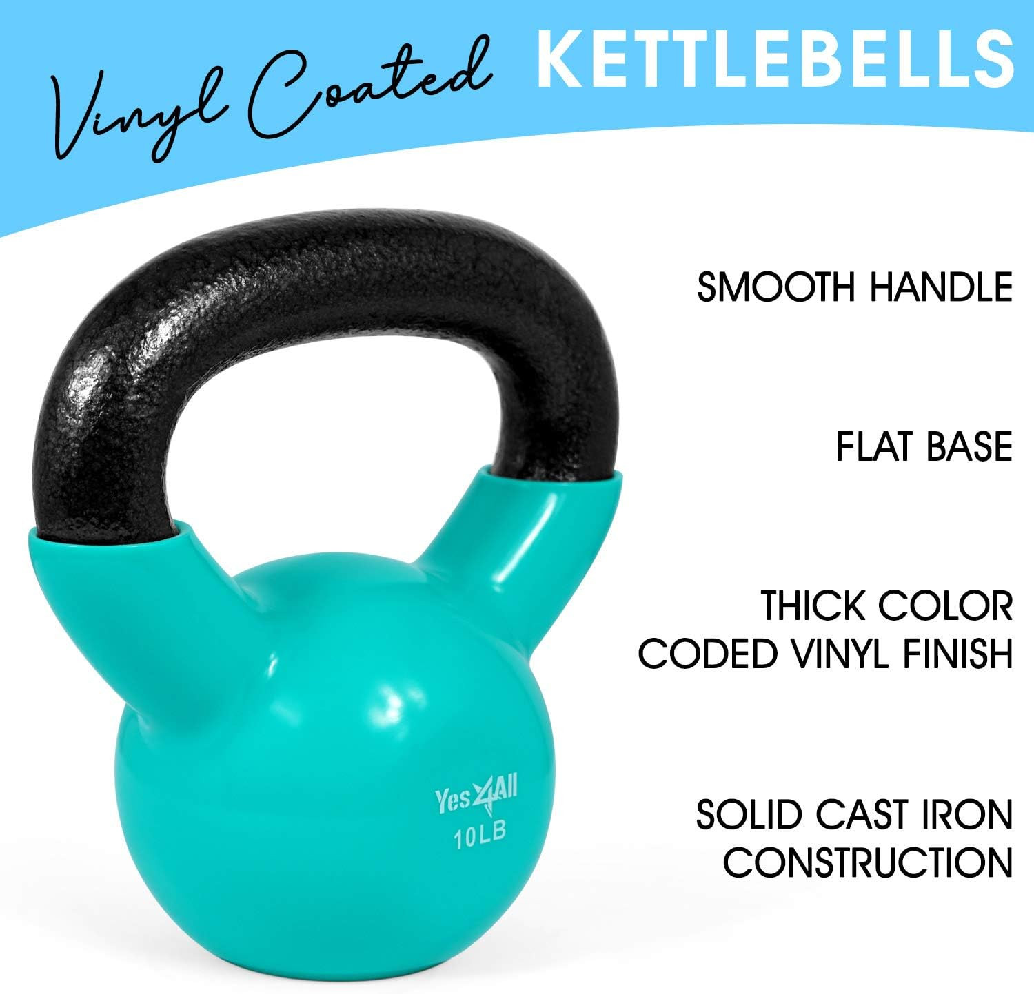Kettlebell, Vinyl Coated Kettlebell Cast Iron Sets with Stable Flat Bottom for F