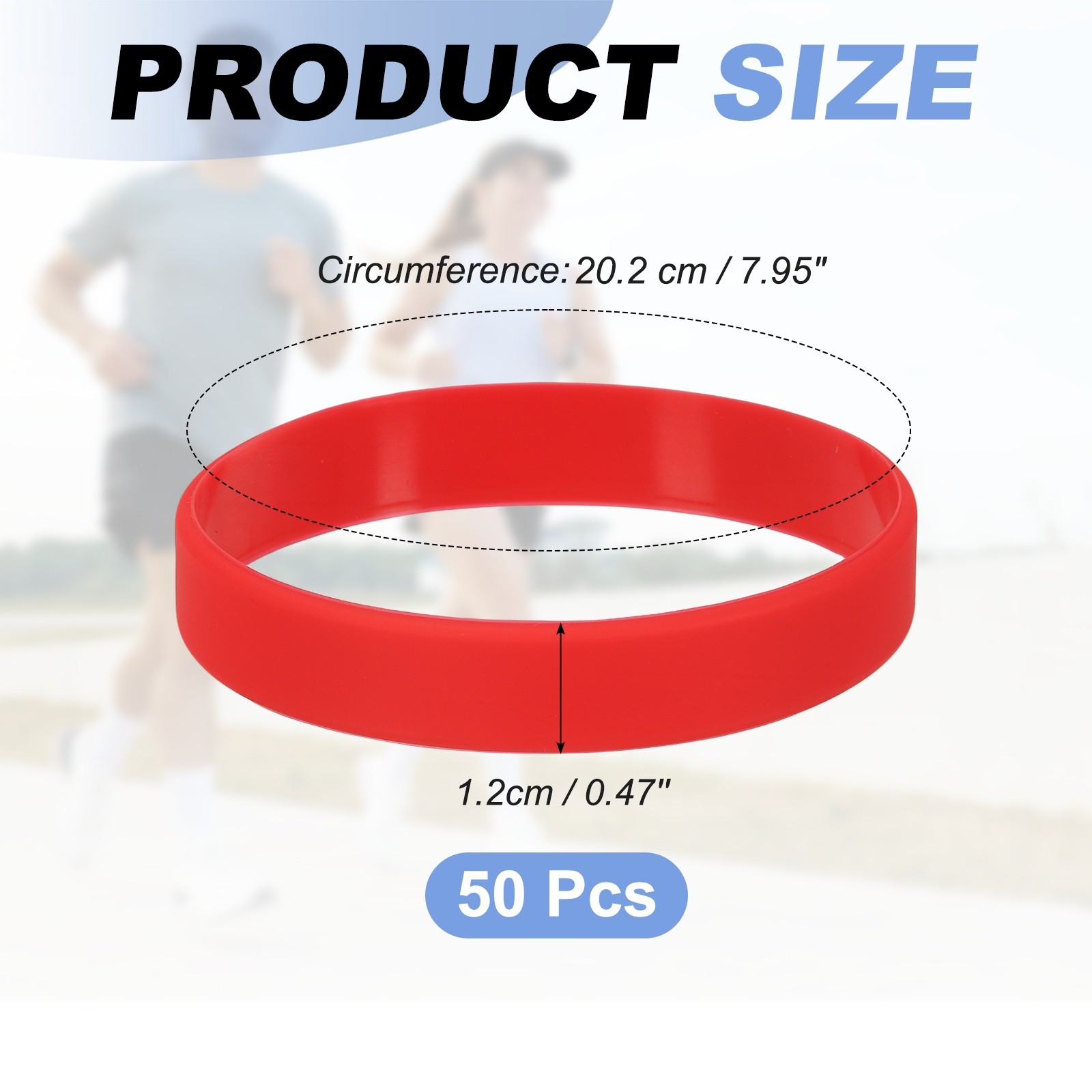 Silicone Wrist Bands, Color Pattern Rubber Bracelets 50 Pcs&8"& Red