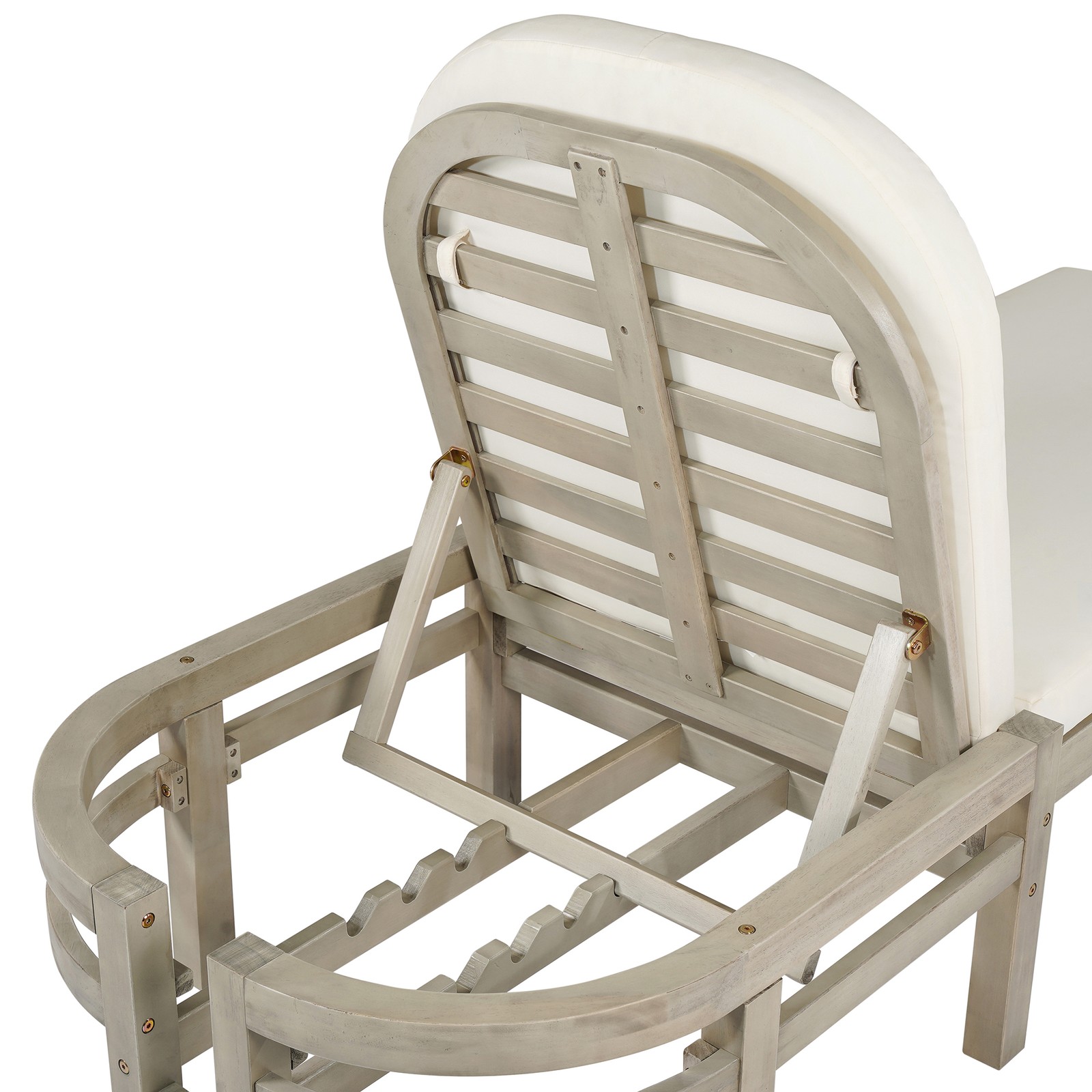 Patio Chaise Lounge Chair 2-Pack, Acacia Wood, Adjustable Backrest, Gray Cushion