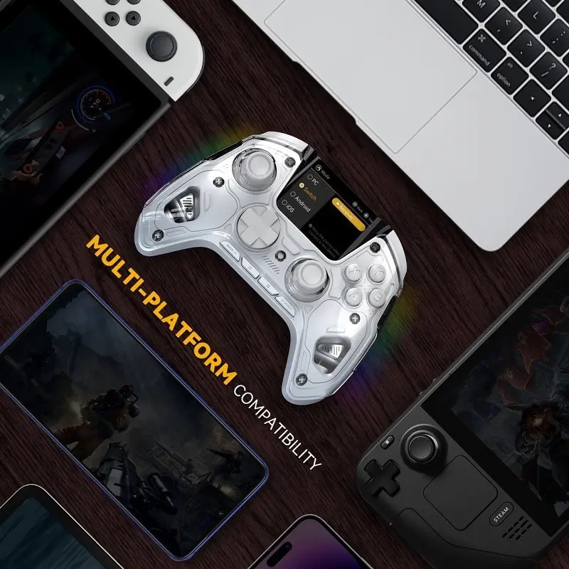 Manba One Full Color Interactive Screen Gaming Controller w/ Charging Dock White