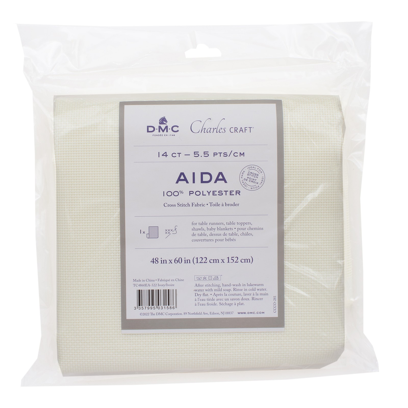 Charles Craft Polyester Aida 14 Count 48"X60"-Ivory