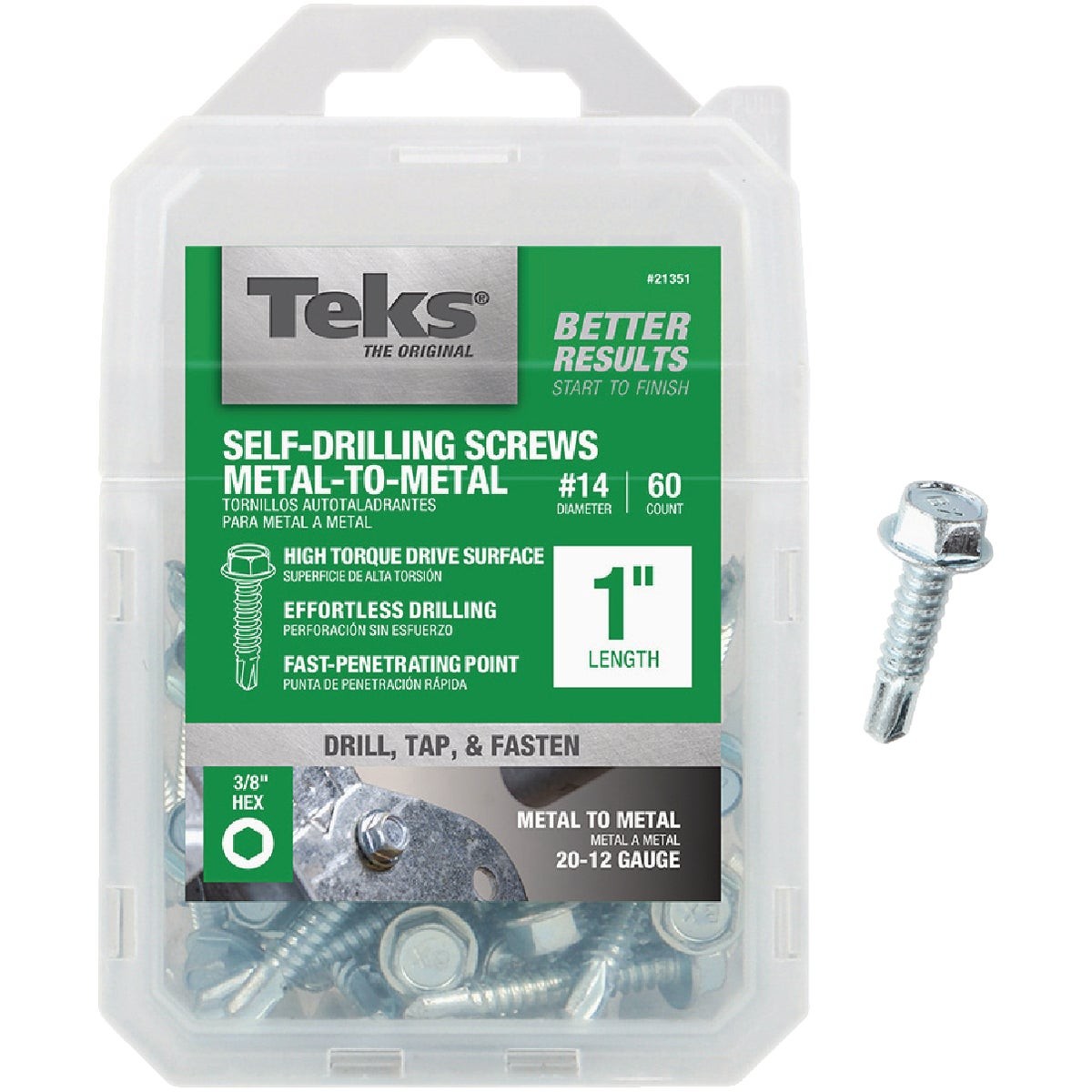 Teks #14 x 1 In. Hex Washer Head Drill Point Metal to Metal Screw (60-Count)