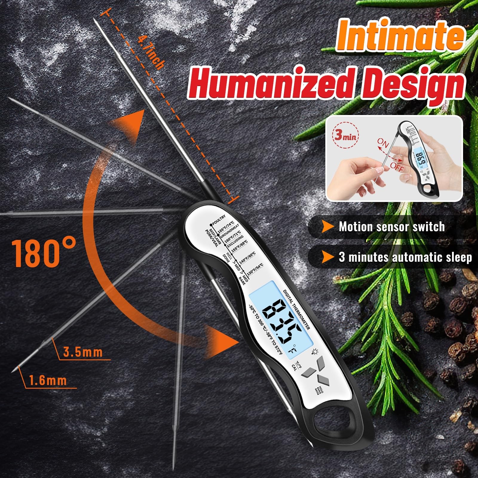 Meat Thermometer, IP67 Waterproof Digital Meat Thermometer with Backlight, Ho...