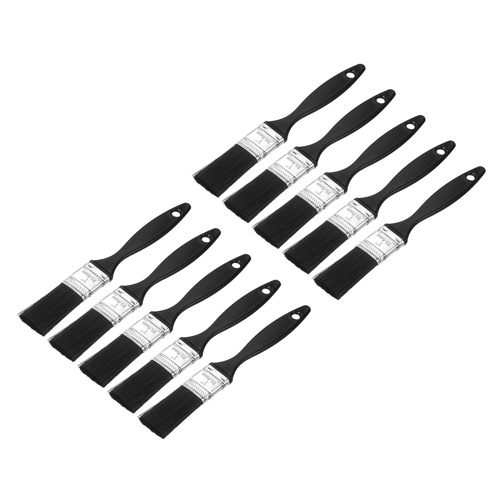 10Pcs, 1" Paint Brushes Nylon Bristle Flat Brush with Plastic Handle Black