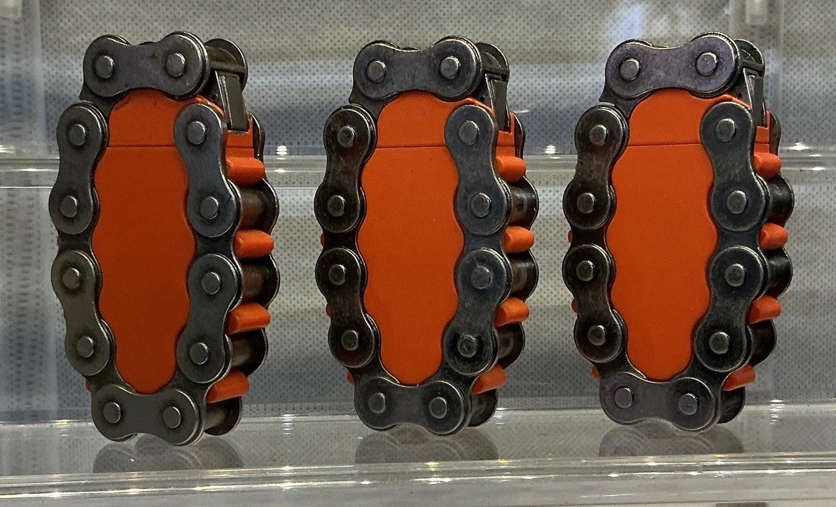 Lot Of (3) Vintage 90's Motorcycle Chain Collectable Lighters Orange (Untested)