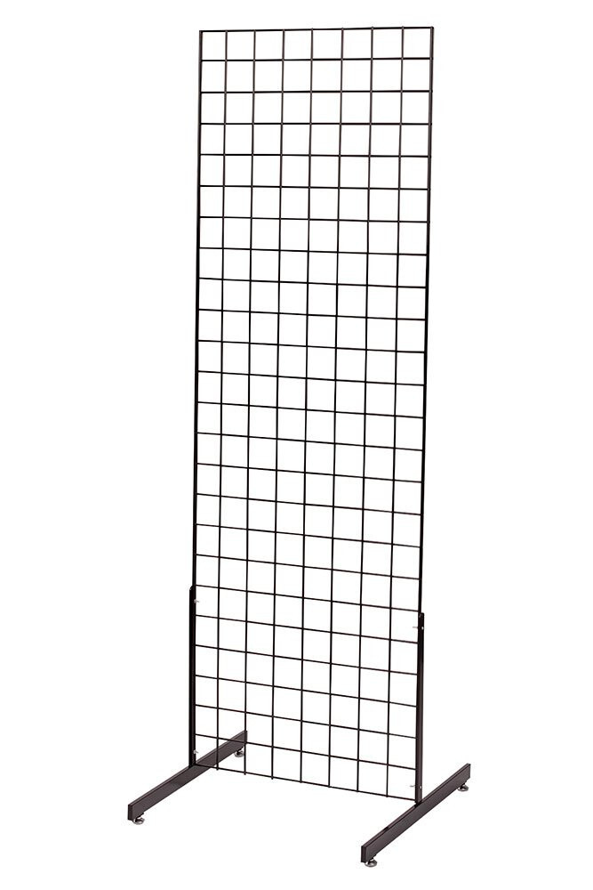 Gridwall Panel Display 2' x 6' Grid Wall Black 2 Legs Standing Fixture Metal