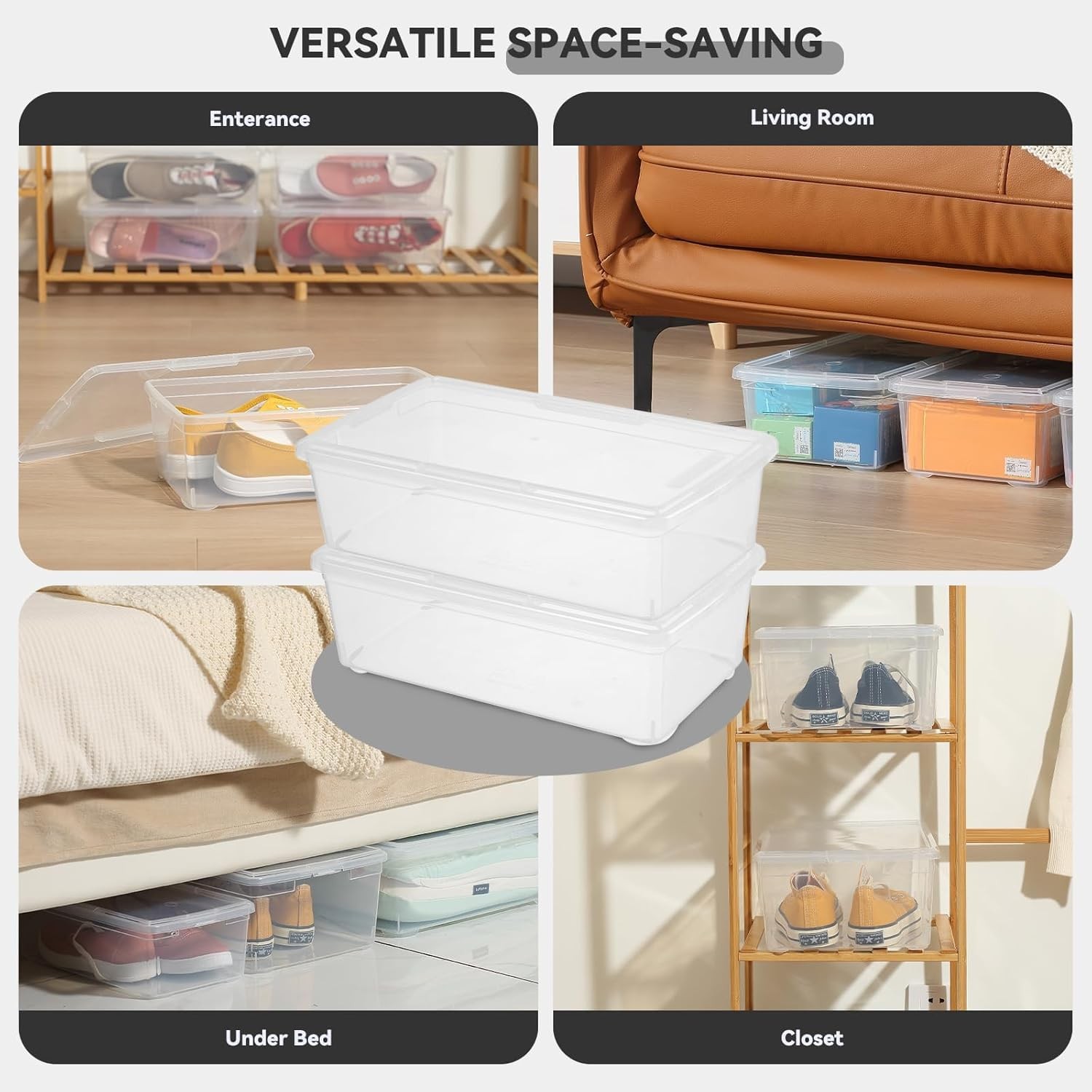 8 Pack 6QT Plastic Storage Bins with Lids, Shoe Boxes (Clear)