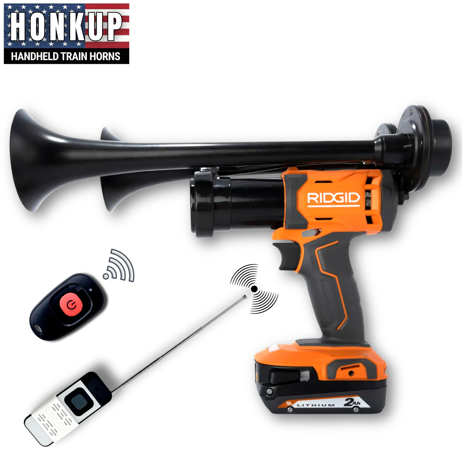RIDGID 18V Impact Drill Train Air Horn +2 Remote Controls | Assembled in the USA