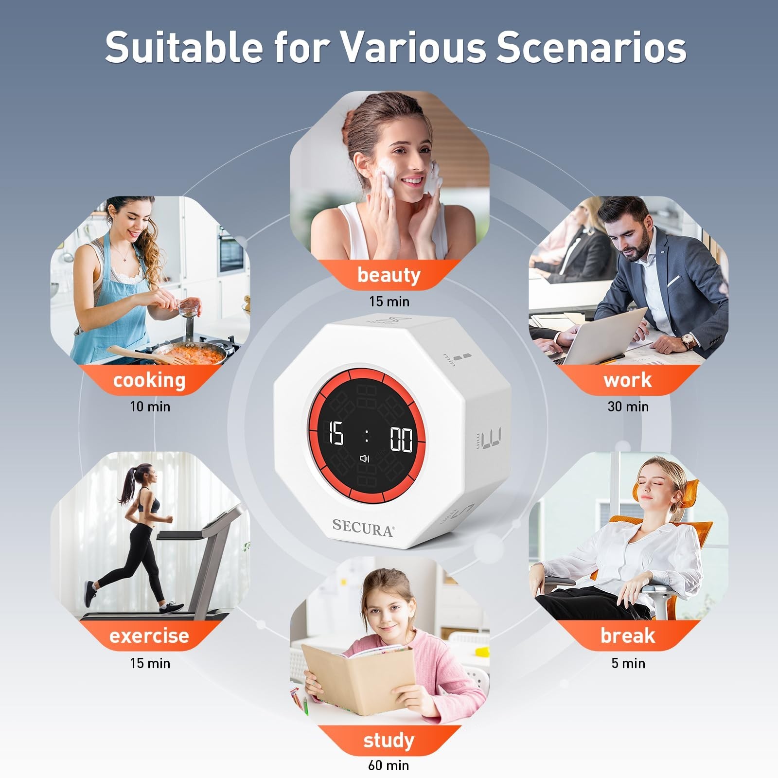 Pomodoro Timer for ADHD & Productivity, Flip Cube with 7 Presets, Visual Countdo