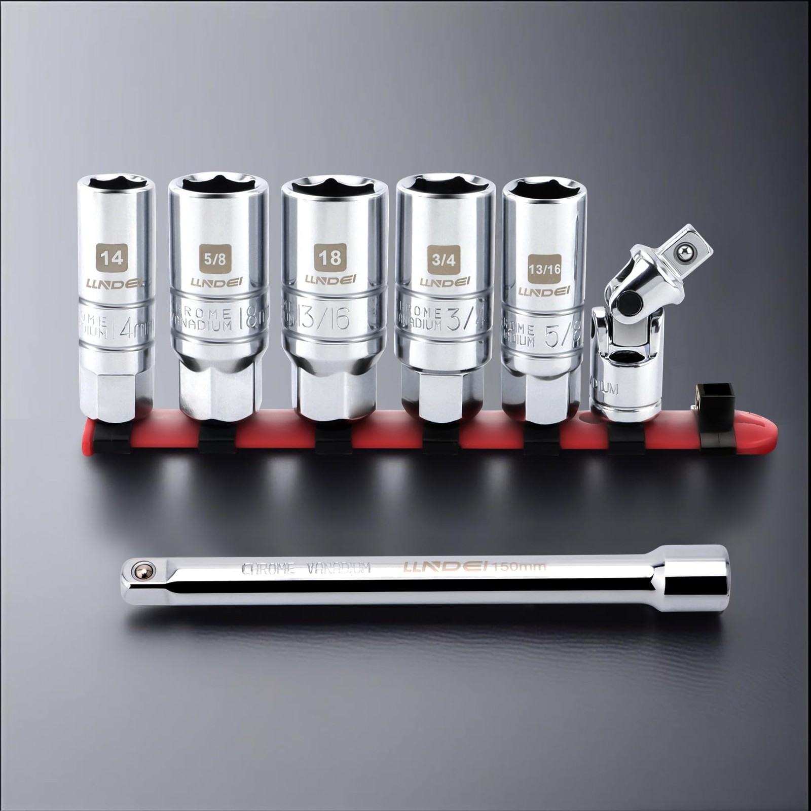 3/8" Drive Spark Plug Socket Set 7Pcs SAE/Metric CR-V