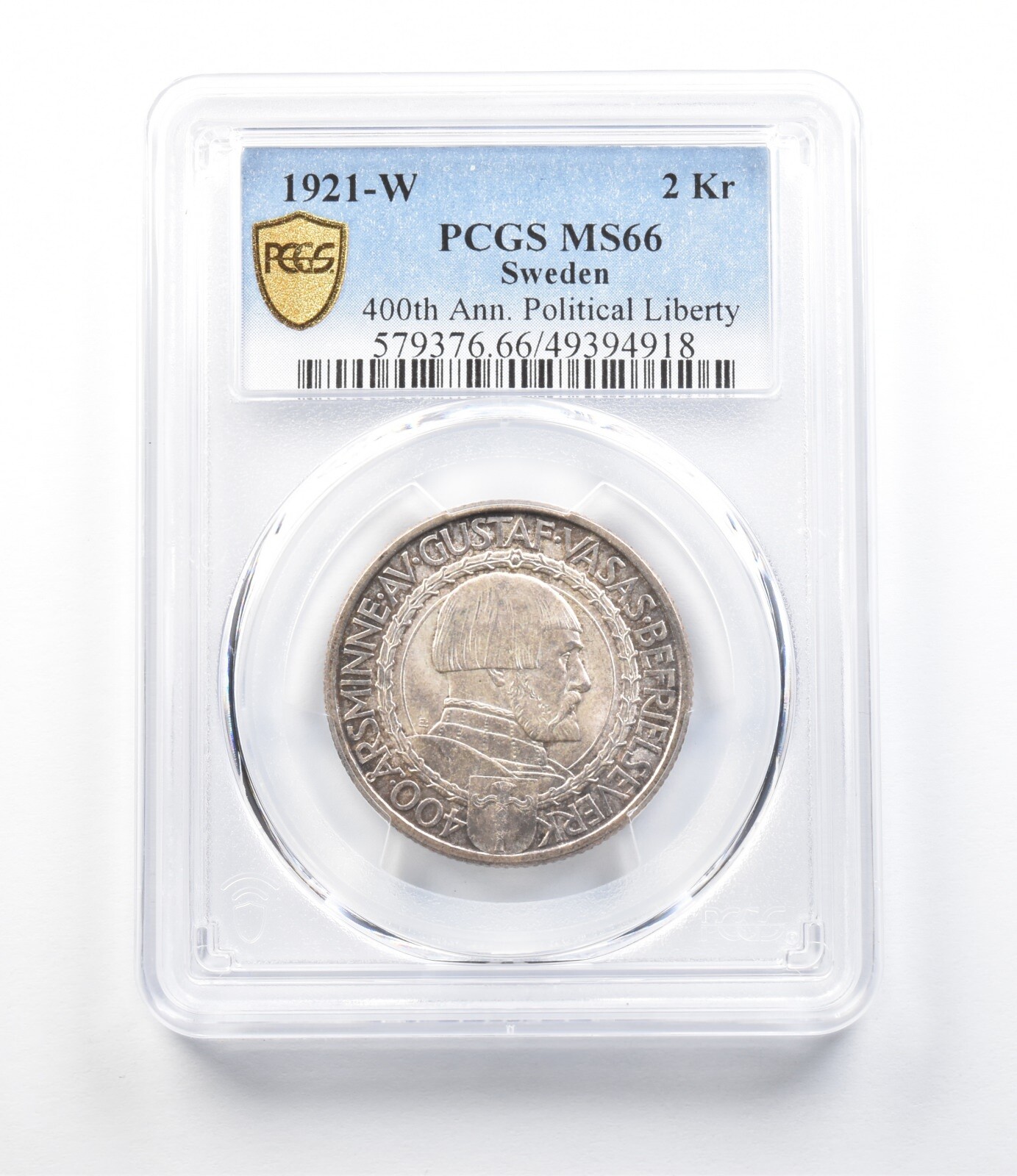 1921-W Sweden 2 Kronor 400th Anniversary Political Liberty MS66 PCGS *4287